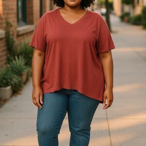 Treasure & Bond Women's V-Neck Short Sleeve Tee Burgundy Size 1X